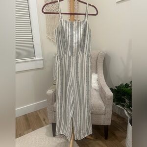 Old Navy Linen Blend Striped Jumpsuit Small Tall Adjustable Straps